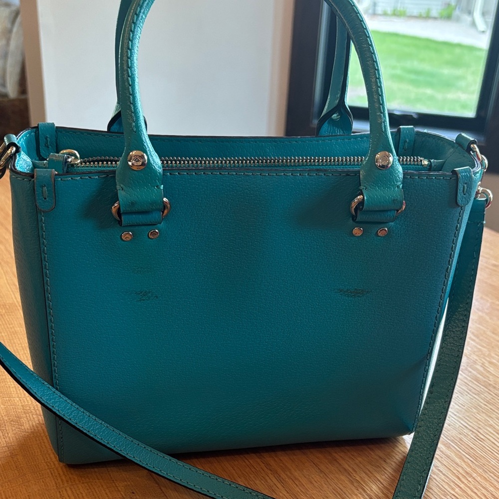 kate spade teal leather satchel handbag - Picture 4 of 5